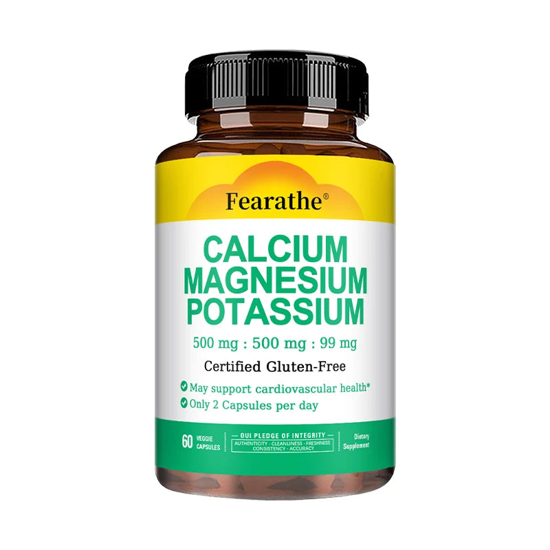 Calcium 500mg + Magnesium 500mg + Potassium 250mg Supplement,Support Bone,Heart,Sleep and Muscle Health,120 Capsules