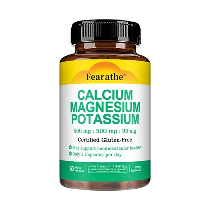 Calcium 500mg + Magnesium 500mg + Potassium 250mg Supplement,Support Bone,Heart,Sleep and Muscle Health,120 Capsules