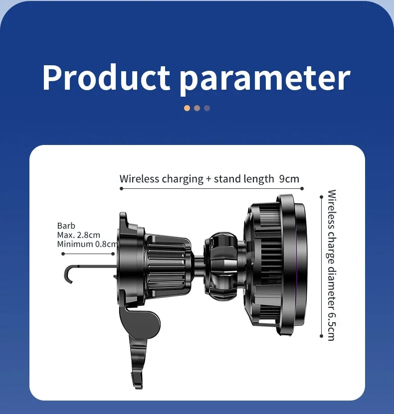 Ice Cooling magnético carregador de carro sem fio, estação de carregamento rápido, suporte do telefone magnético, suporte para iPhone 15, 14, 13, 12 Pro Max, 15W