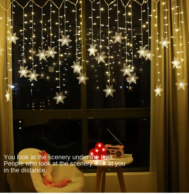 3.2m flocos de neve de natal led luzes da corda piscando luzes da cortina de fadas à prova dwaterproof água para festa de férias casamento decoração de natal