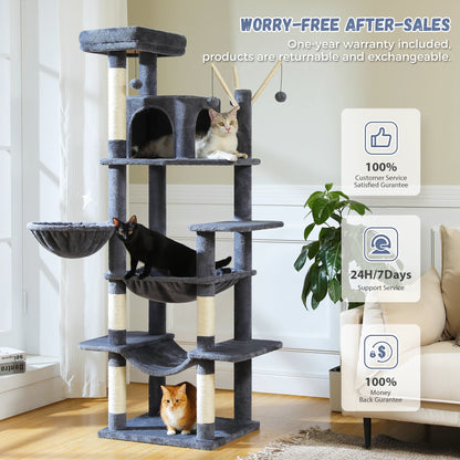 Árvore de gato de vários níveis com postes de arranhões, condomínio de gato, rede grande, torre de gato grande moderna para gatos internos, acessórios para gatos