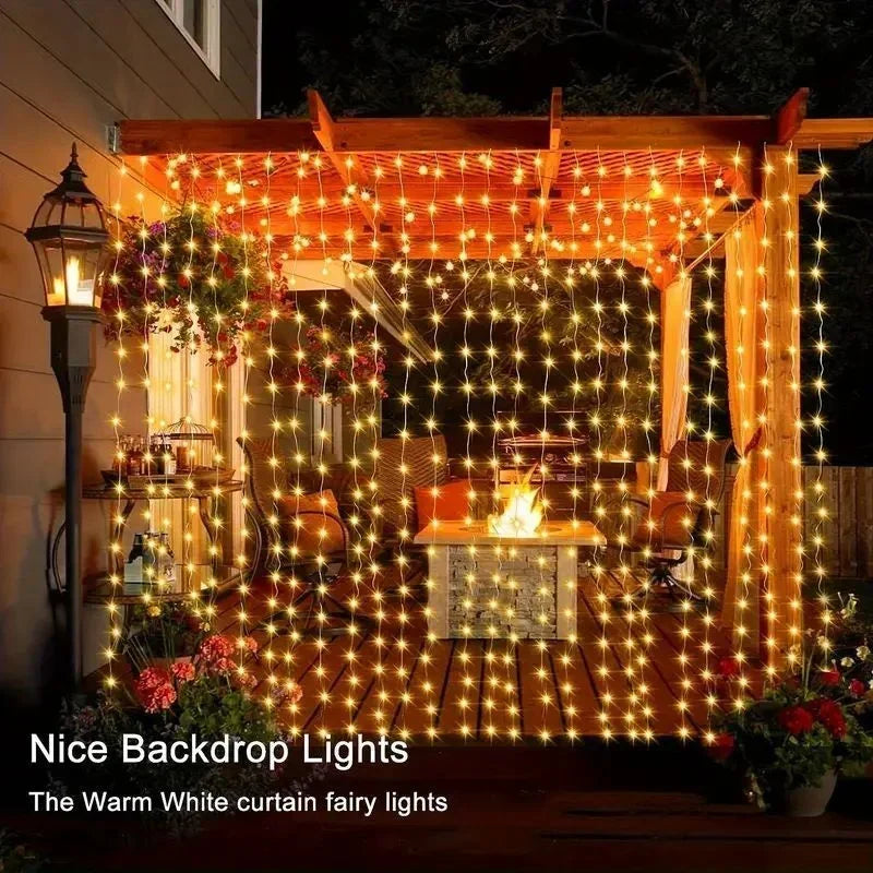 Outdoor Solar Curtain String Lights Garden Home Christmas Decoration 2025 Summer Wedding Party Decor Festoon Fairy Garland Lamp