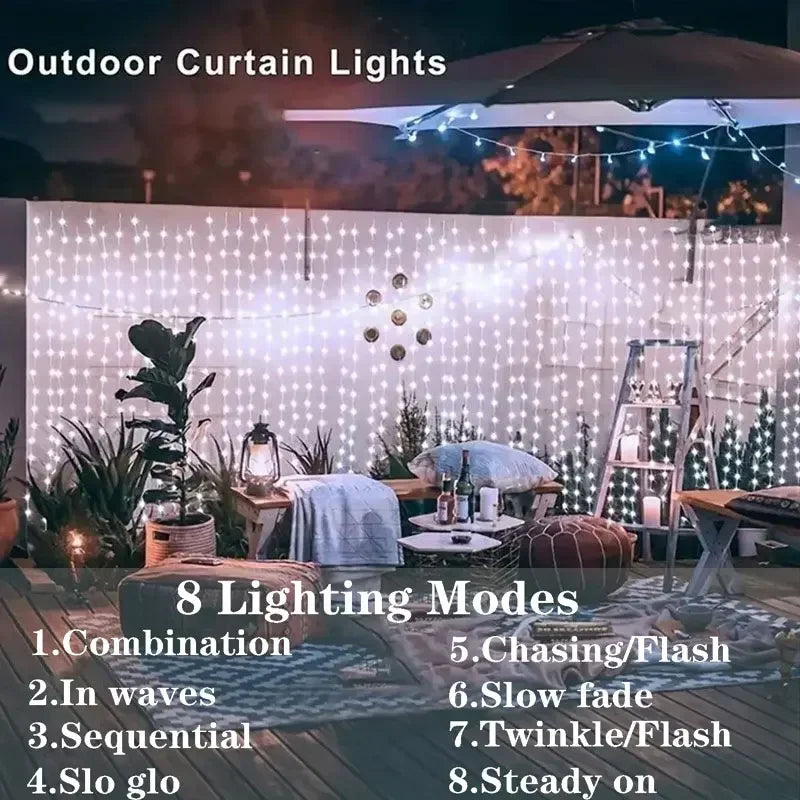 Outdoor Solar Curtain String Lights Garden Home Christmas Decoration 2025 Summer Wedding Party Decor Festoon Fairy Garland Lamp