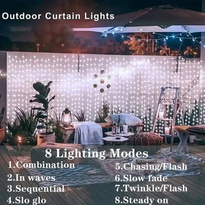 Outdoor Solar Curtain String Lights Garden Home Christmas Decoration 2025 Summer Wedding Party Decor Festoon Fairy Garland Lamp