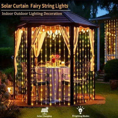 Outdoor Solar Curtain String Lights Garden Home Christmas Decoration 2025 Summer Wedding Party Decor Festoon Fairy Garland Lamp