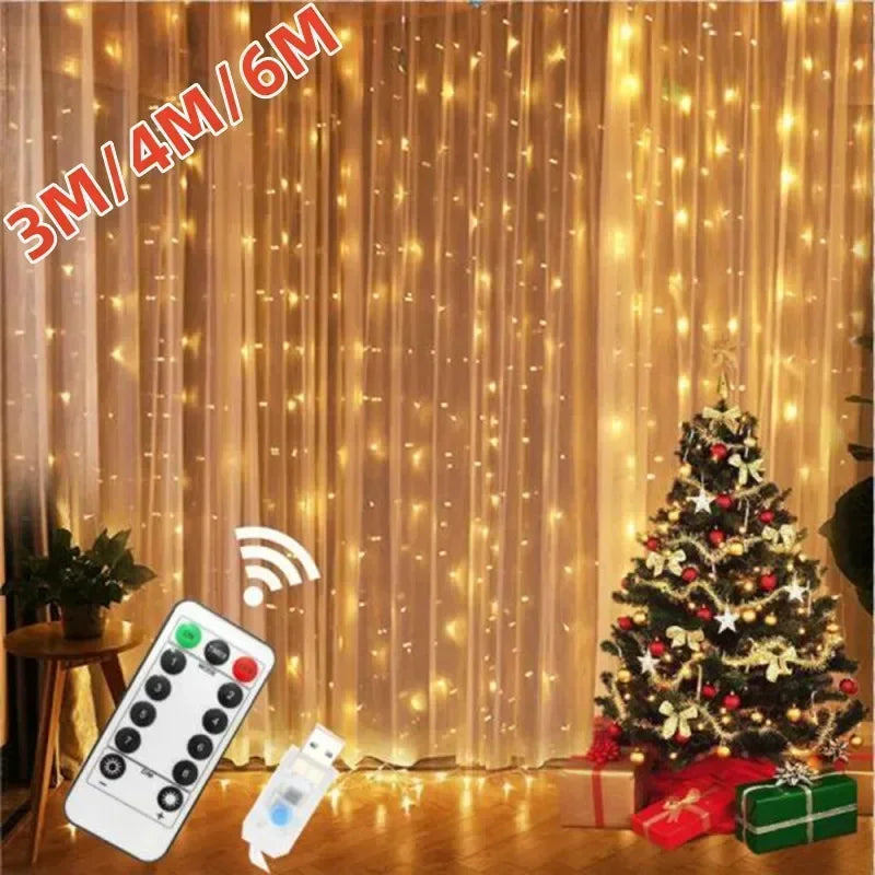 3/4/6m cortina 100/600ledstring luzes guirlanda usb festão controle remoto guirlanda de fadas luzes decoração natal quarto casa