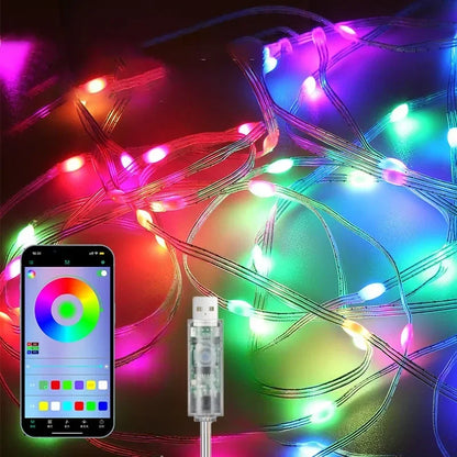 Tira de luz usb inteligente rgb string bluetooth sonho cor luz 5v natal festa aniversário guirlanda decoração luzes fadas para casa