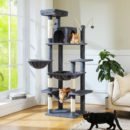 Árvore de gato de vários níveis com postes de arranhões, condomínio de gato, rede grande, torre de gato grande moderna para gatos internos, acessórios para gatos