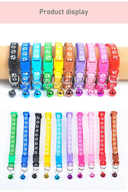 1/6/18pcs Pet Collar With Bell, Cartoon Footprints, Colorful Dog And Cat Collar, Adjustable Bell Ring Necklace, Pet Accessories