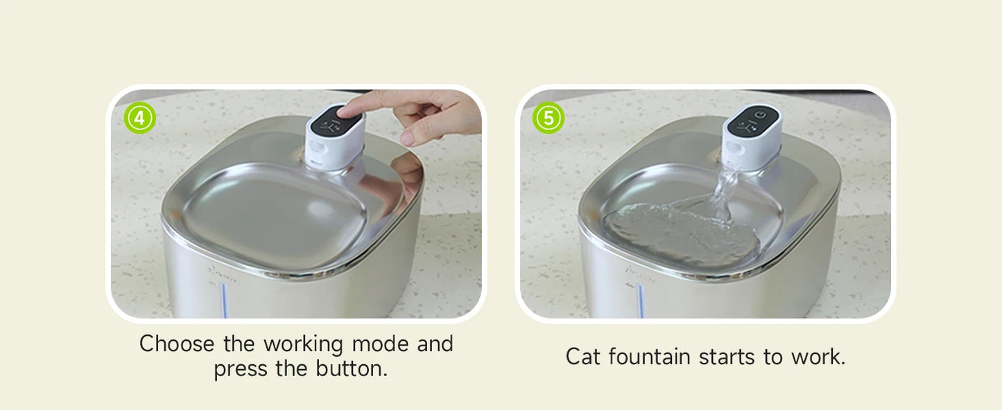 Wireless Cat Water Fountain Stainless Steel 135floz/4L Battery Operated Automatic Cordless Cat Water Dispenser Pet Fountain