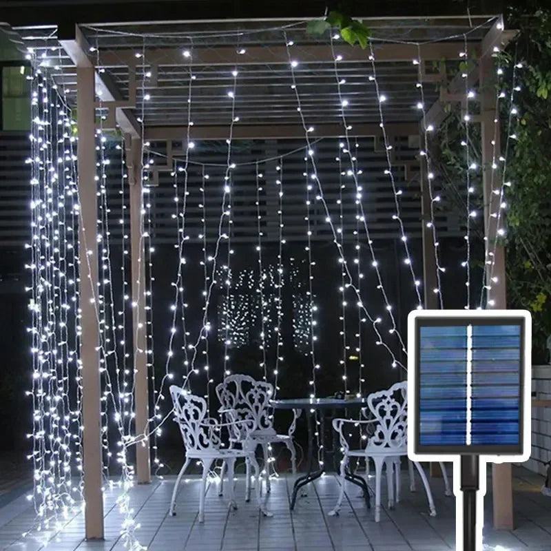Outdoor Solar Curtain String Lights Garden Home Christmas Decoration 2025 Summer Wedding Party Decor Festoon Fairy Garland Lamp