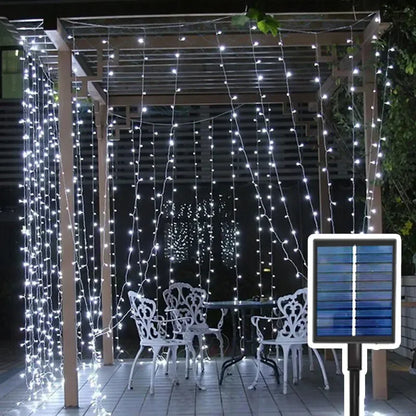 Outdoor Solar Curtain String Lights Garden Home Christmas Decoration 2025 Summer Wedding Party Decor Festoon Fairy Garland Lamp