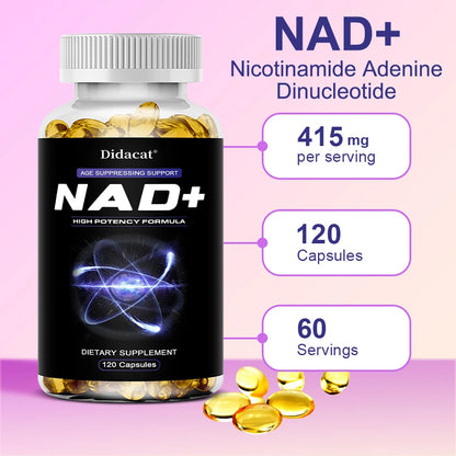NAD+Supplements - with Resveratrol - Natural Energy Supplement, Support Cell Health, Anti-aging, Enhance Immunity - 120 Capsules