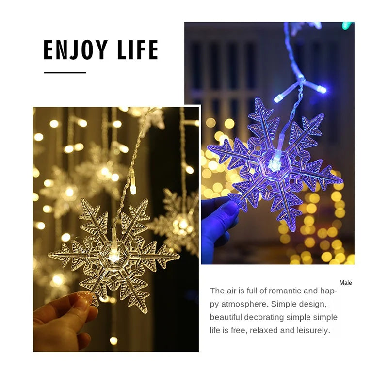 3.2m flocos de neve de natal led luzes da corda piscando luzes da cortina de fadas à prova dwaterproof água para festa de férias casamento decoração de natal