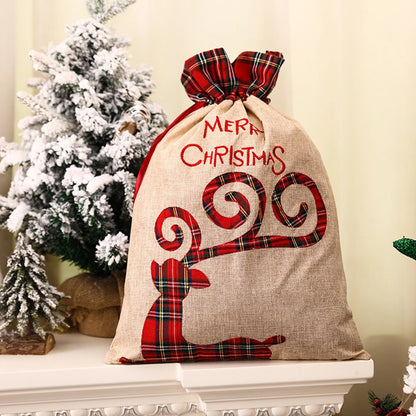 Large Christmas Gift Bag Drawstring Luxury Linen Packing Bag Elf Merry Christmas Accessories Xmas Decorations Goods