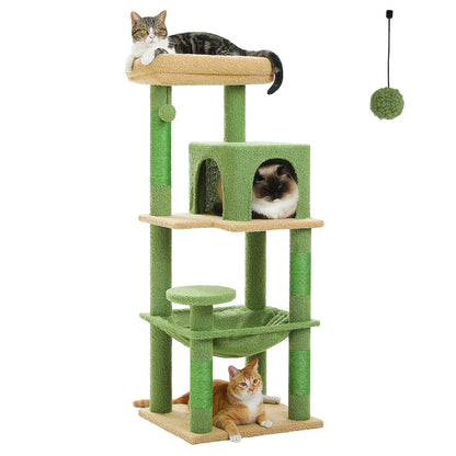 Árvore de gato para gatos internos, torre de gato de 5 níveis para gatos grandes com estrutura de metal grande rede condomínio de gato com poleiro superior grande
