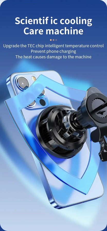 Ice Cooling magnético carregador de carro sem fio, estação de carregamento rápido, suporte do telefone magnético, suporte para iPhone 15, 14, 13, 12 Pro Max, 15W