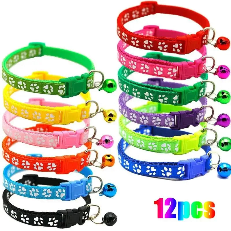 1/6/18pcs Pet Collar With Bell, Cartoon Footprints, Colorful Dog And Cat Collar, Adjustable Bell Ring Necklace, Pet Accessories