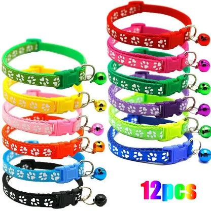 1/6/18pcs Pet Collar With Bell, Cartoon Footprints, Colorful Dog And Cat Collar, Adjustable Bell Ring Necklace, Pet Accessories