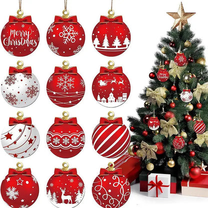 2025 Wooden Christmas Ornaments Hanging Decorations Xmas Ball Pendant DIY Christmas Tree Craft Decor for Home New Year Gifts