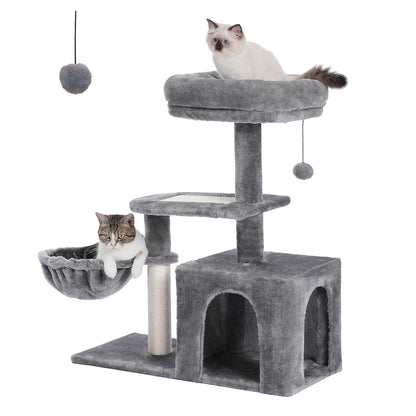 Árvore para gatos torre para gatos internos 2 estilos árvore de atividades para gatos com postes para arranhar gatos rede grande e poleiro superior removível cinza