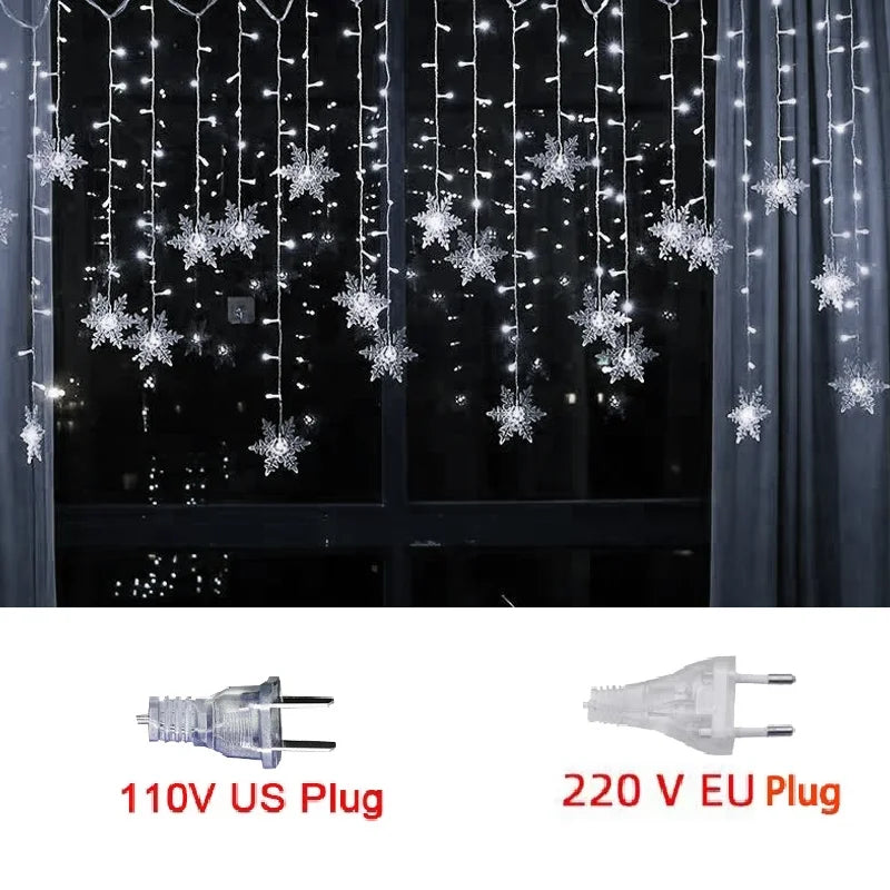 3.2m flocos de neve de natal led luzes da corda piscando luzes da cortina de fadas à prova dwaterproof água para festa de férias casamento decoração de natal