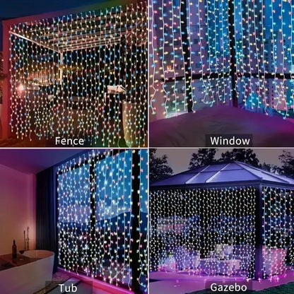 Outdoor Solar Curtain String Lights Garden Home Christmas Decoration 2025 Summer Wedding Party Decor Festoon Fairy Garland Lamp