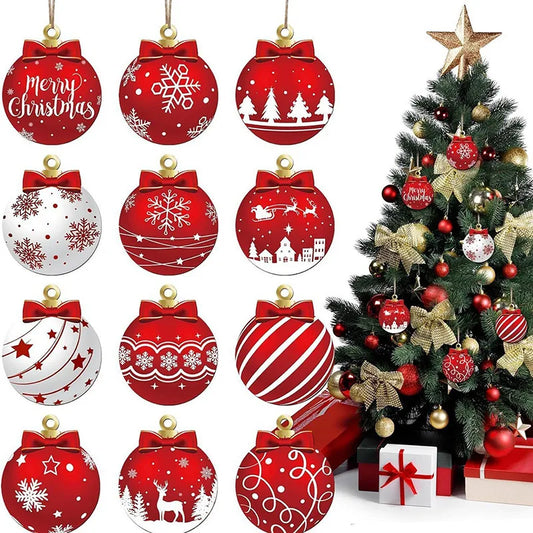 2025 Wooden Christmas Ornaments Hanging Decorations Xmas Ball Pendant DIY Christmas Tree Craft Decor for Home New Year Gifts