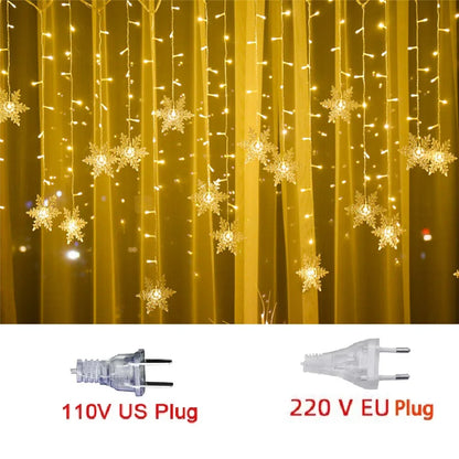 3.2m flocos de neve de natal led luzes da corda piscando luzes da cortina de fadas à prova dwaterproof água para festa de férias casamento decoração de natal
