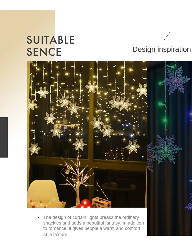 3.2m flocos de neve de natal led luzes da corda piscando luzes da cortina de fadas à prova dwaterproof água para festa de férias casamento decoração de natal
