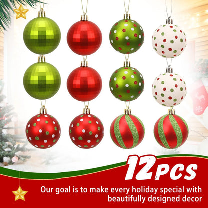 Christmas Ornaments 12Pcs Red Green Christmas Decoration Christmas Balls Xmas Tree Decor Festive Ornaments Holiday Decor