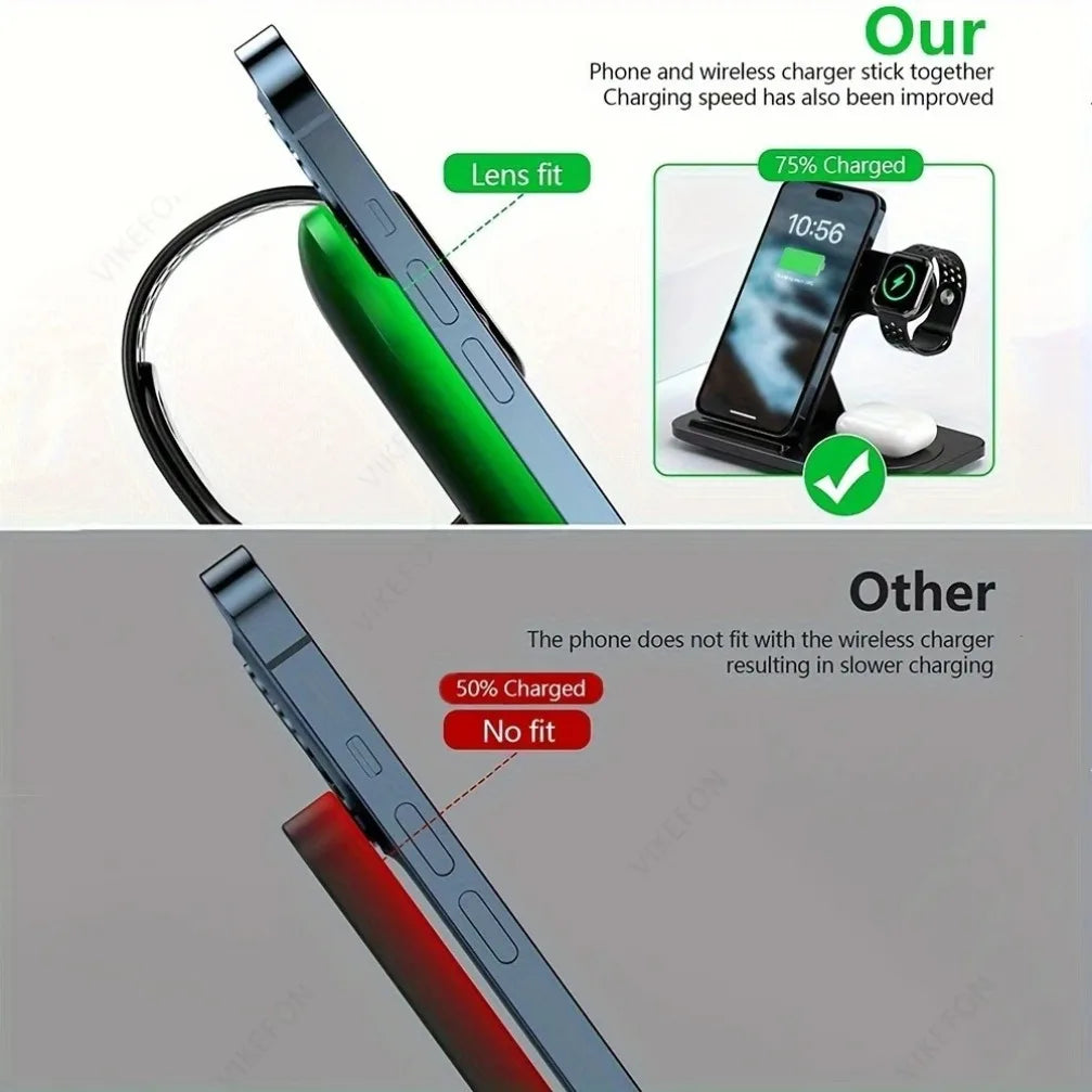 Estação de carregamento sem fio dobrável 3 em 1 30W para iPhone 16 15 14 13 12 Pro Max iWatch Ultra Airpods Pro Carregador rápido Dock