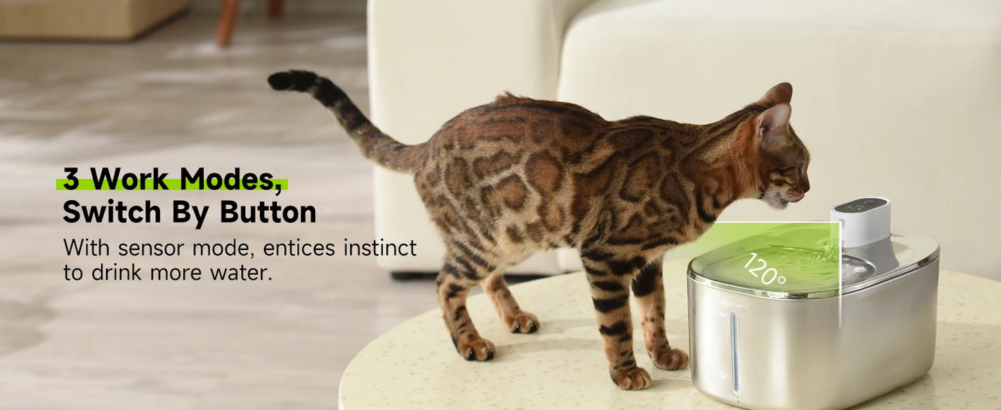 Wireless Cat Water Fountain Stainless Steel 135floz/4L Battery Operated Automatic Cordless Cat Water Dispenser Pet Fountain