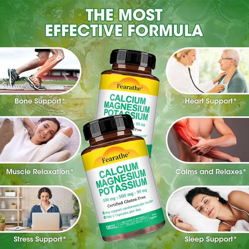 Calcium 500mg + Magnesium 500mg + Potassium 250mg Supplement,Support Bone,Heart,Sleep and Muscle Health,120 Capsules