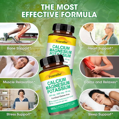 Calcium 500mg + Magnesium 500mg + Potassium 250mg Supplement,Support Bone,Heart,Sleep and Muscle Health,120 Capsules