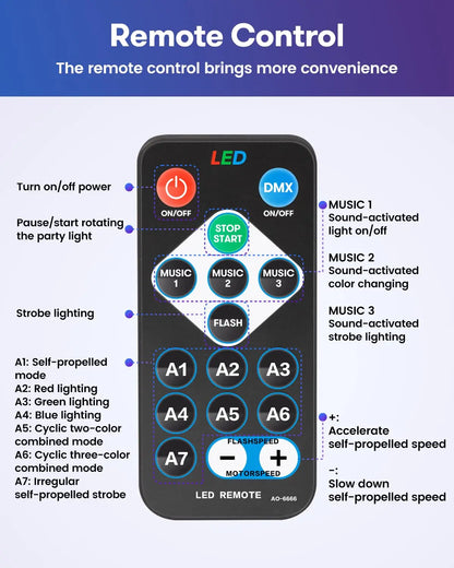 Luz de bola de discoteca led ativada por som rgb com controle remoto rotativa lâmpada de palco dj para casa carro festa clube decoração de natal