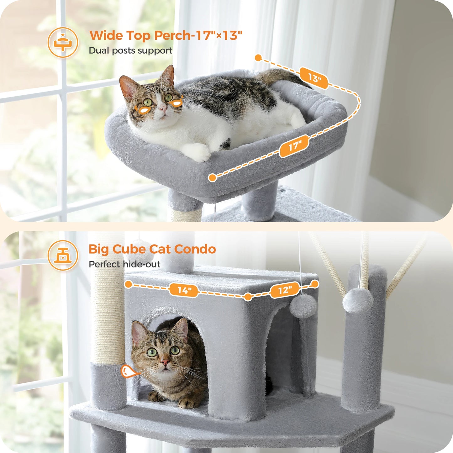 Árvore de gato de vários níveis com postes de arranhões, condomínio de gato, rede grande, torre de gato grande moderna para gatos internos, acessórios para gatos