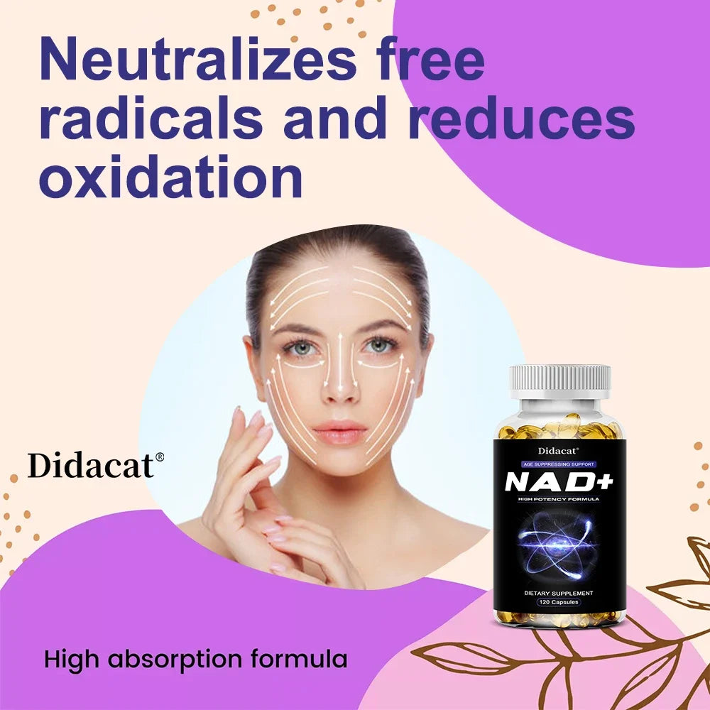 NAD+Supplements - with Resveratrol - Natural Energy Supplement, Support Cell Health, Anti-aging, Enhance Immunity - 120 Capsules