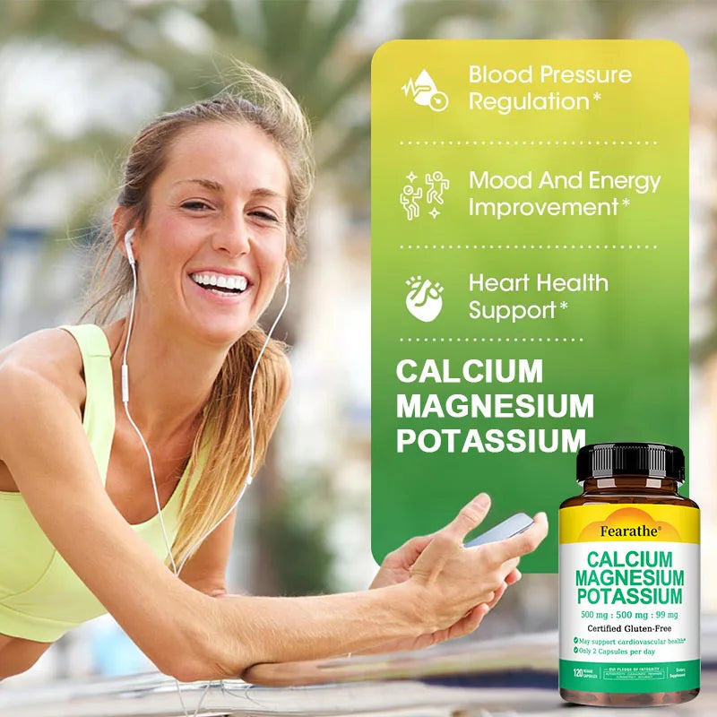 Calcium 500mg + Magnesium 500mg + Potassium 250mg Supplement,Support Bone,Heart,Sleep and Muscle Health,120 Capsules